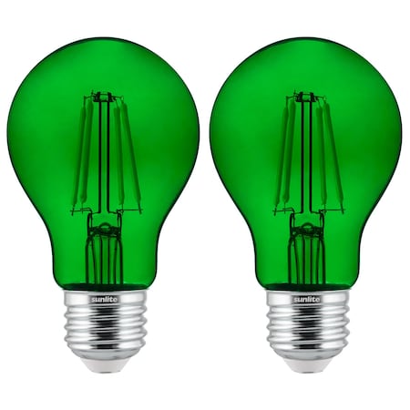 Sunlite LED Filament A19 Standard 4.5 60W Equivalent Colored Transparent Dimmable Light Bulb, Green, 2PK 81083-SU